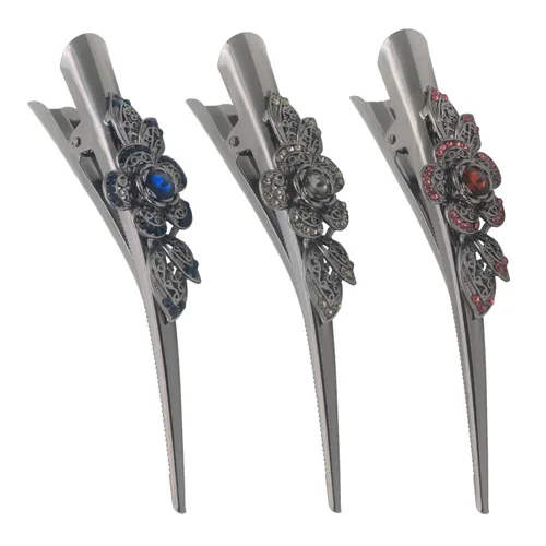 Miniatura 12 de Fashion & Lifestyle Juego de 3 pinzas de corte de cocodrilo grandes de aleación de metal para mujeres y niñas, horquillas de sujeción bastante