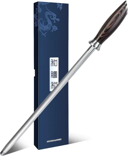 HOSHANHO Varilla de Afilar, Varilla Afiladora de Cuchillos de Cocina Profesional de 12 Pulgadas, Acero Japonés de Alto Carbono para Afilar Cuchillos