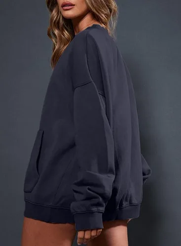 Miniatura 2 de SHEWIN Sudaderas para mujer, cuello redondo, color sólido, a la moda, cálidas, de gran tamaño, ligeras, sin botones