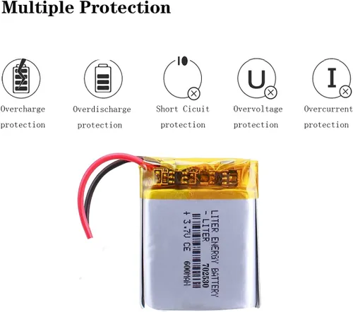 Miniatura 3 de Liter energy battery batería recargable 702530 del polímero de iones de litio de la batería 600mAh de 3.7V Lipo con dos líneas