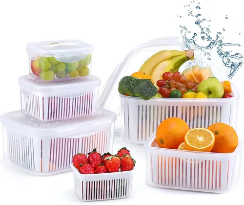 Miniatura 11 de LUXEAR Contenedores para productos para refrigerador, juego de 3 recipientes de frutas con colador extraíble, recipientes sin BPA con tapas, aptos