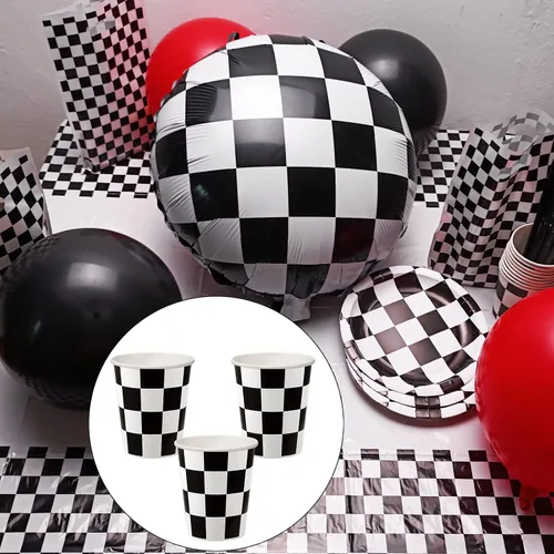 Miniatura 3 de 30 tazas de papel a cuadros para fiestas de coches de carreras en blanco y negro, para fiestas de cumpleaños temáticas de carreras