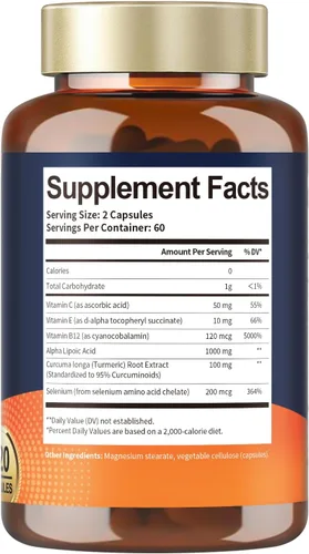 Miniatura 9 de 2 Paquetes de Cápsulas de Suplemento Antioxidante de Ácido Alfa-Lipoico 1000mg para Apoyo a la Neuropatía, Salud de los Nervios, Desintoxicación