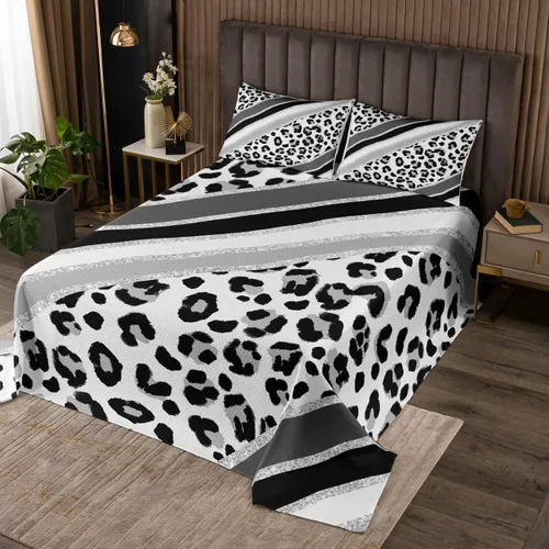 Miniatura 14 de Juego de colcha con lazo para niños, tamaño individual, diseño de cebra y leopardo con purpurina, decoración de habitación para niñas y mujeres