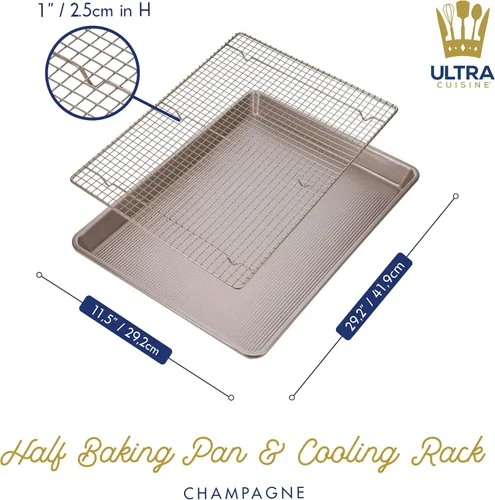 Miniatura 2 de Ultra Cuisine Juego de bandejas para hornear con rejilla de alambre, juego de bandeja de media hoja con rejilla de alambre 100% de acero inoxidable