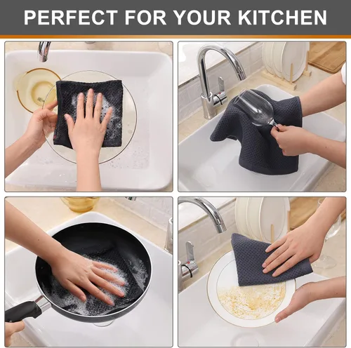 Miniatura 502 de Kitinjoy - Paños de cocina de 100 % algodón, tela de tejido gofrado, paño de limpieza ultrasuave, absorbente y de secado rápido. Beige