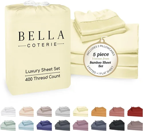 Miniatura 102 de Bella Coterie - Juego de sábanas de lujo de viscosa de bambú para cama tamaño split king 2 sábanas ajustadas para camas Sleep Number y camas 06