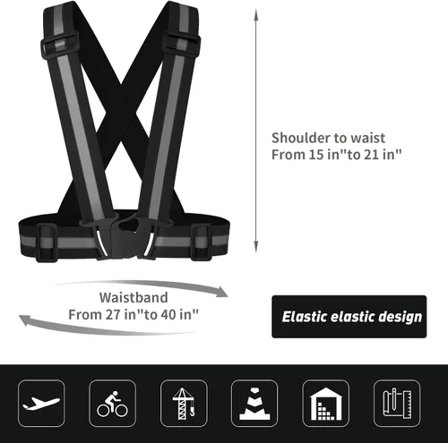 Miniatura 2 de Chaleco reflectante de 2 piezas, correas de seguridad reflectantes ajustables de alta visibilidad, equipo para correr, ciclismo, caminar, montar