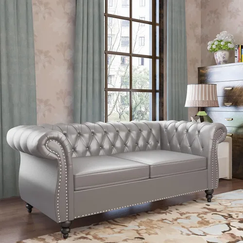 Miniatura 38 de QHITTY Sofá de Acento, Sofá Biplaza Chesterfield Moderno de Terciopelo, Sofá Tapizado con Respaldo Capitoné para Muebles de Sala de Estar (Gris)