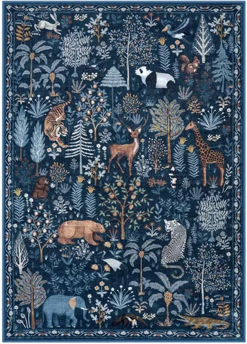 Miniatura 9 de OJIA Alfombras azules con estampado de selva de 5 x 7 pies para sala de estar, suaves, ultrafinas, lavables, para dormitorio, alfombra de entrada