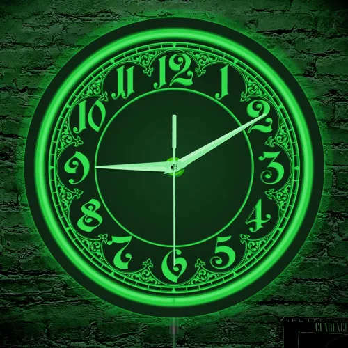 Miniatura 12 de The Geeky Days Reloj de pared con diseño retro con números arábigos LED azules con iluminación de neón para dormitorio, sala de estar, decoración