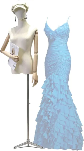 Miniatura 9 de Female Mannequin Torso Dress Form, Adjustable 55”-83” Height Body with Metal Tripod Stand, Sewing for Jewelry Display Adjustable Height(Gold)