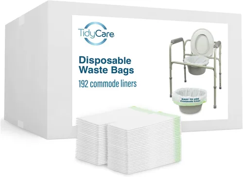 TidyCare Forros Desechables para Silla de Inodoro de Cabecera para Adultos, Cubo de Asiento y Bacinilla | Paquete de Valor de 192 Bolsas de Desecho