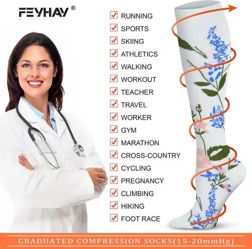 Miniatura 5 de FEYHAY Calcetines de compresión de cobre (8 pares) de 15-20 mmHg de circulación es la mejor atlética y diaria para hombres y mujeres, correr