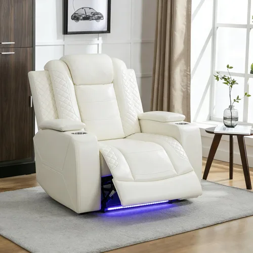 Miniatura 8 de Sofá reclinable individual eléctrico para muebles de sala de estar, silla reclinable de cuero con luces LED, puertos USB, almacenamiento oculto