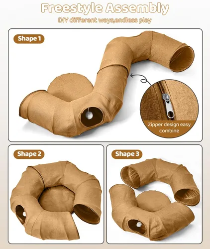 Miniatura 2 de Odoland Cama de túneles para gatos de interior con juguetes interactivos para gatos, tubo para gatos con cojín lavable para gatos pequeños