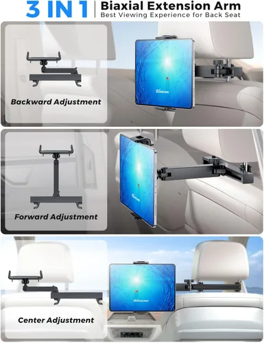 Miniatura 2 de eSamcore Soporte para iPad para asiento trasero de automóvil para niños, reposacabezas [brazo de extensión 3 en 1] soporte de tablet para automóvil