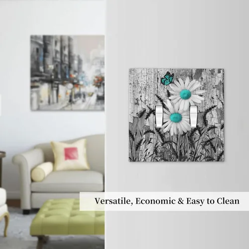Miniatura 583 de Cubiertas de placa de pared de 3 gang con interruptor de luz de triple palanca, en negro y dorado con esplendor de oro rosa, estampado floral