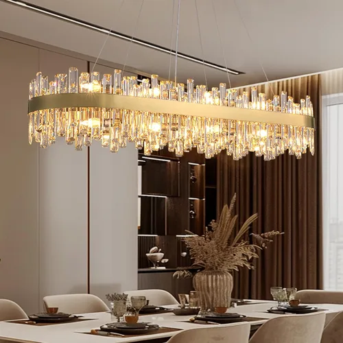 Miniatura 13 de Siljoy Candelabro moderno de cristal de 12 luces de oro cepillado de 2 niveles con forma de gota de lluvia de cristal, ajustable, montaje al ras
