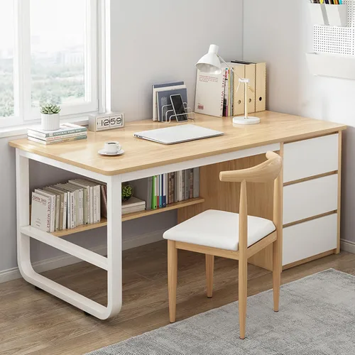 Escritorio para computadora con estantería y 3 cajones, escritorio de estudio, escritorio de estudio para estudiantes, mesa de estudio moderna y