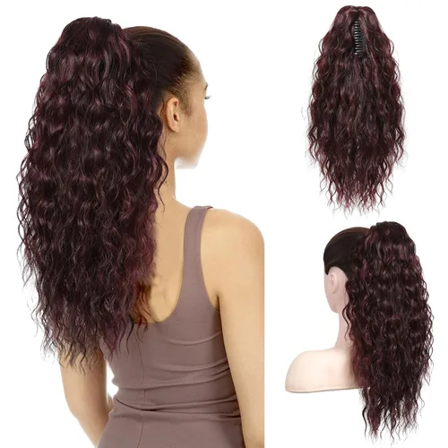 Miniatura 31 de SEIKEA 10" Extensión de Cola de Caballo Corta con Destacado de Garra, PT001 Ella Cabello Ondulado y Rizado Grueso, Clip de Mandíbula