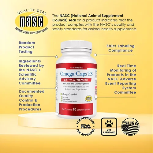 Miniatura 9 de Omega Caps ES Extra Strength para perros grandes y gigantes Omega-3 y Omega-6 Suplemento antioxidante de ácidos grasos formulado por veterinarios