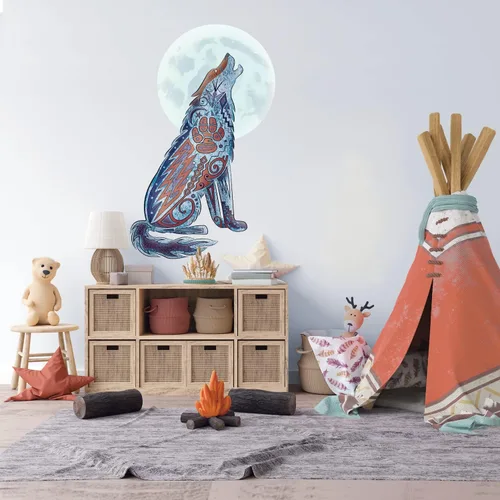 Miniatura 3 de Vinilo decorativo de lobo del suroeste, arte nativo americano, adhesivo de vinilo extraíble, mural de pared para despegar y pegar, decoración
