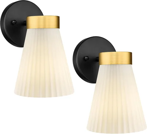 Miniatura 16 de HWH - Lámpara de pared para interiores, moderno aplique de pared con pantalla de vidrio a rayas blancas esmeriladas, aplique de pared individual