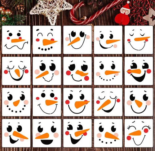 Plantillas de cara de muñeco de nieve de Navidad de 5 pulgadas para pintar en madera, plantillas de dibujo de adornos navideños reutilizables para