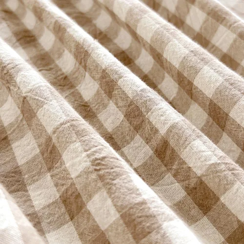 Miniatura 7 de Sábana bajera ajustable de algodón lavado 100% en color topo con diseño Gingham para cama queen, con bolsillo profundo de 15 pulgadas, sábana bajera