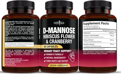 Miniatura 7 de NEW AGE D-manosa con arándano e hibisco - Alta resistencia para la salud del tracto urinario - Suplemento para mujeres - Soporte de vejiga, hígado