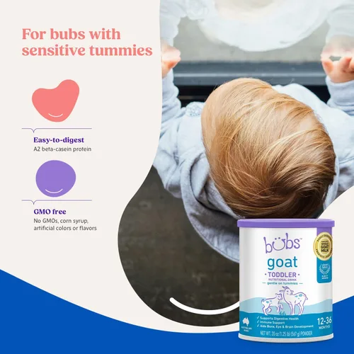 Miniatura 3 de Bubs Goat - Bebida nutricional para niños pequeños, fórmula suave a base de leche de cabra entera sin OGM, para niños de 12 a 36 meses, 20 onzas