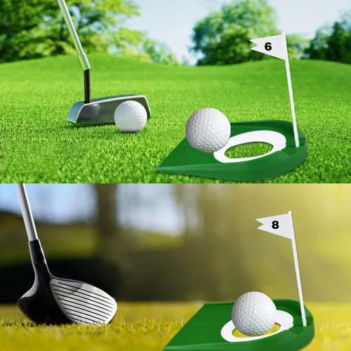 Miniatura 6 de Paquete de 9 tazas de golf y bandera de plástico para practicar golf, ayuda para entrenamiento en interiores y exteriores, para niños, hombres