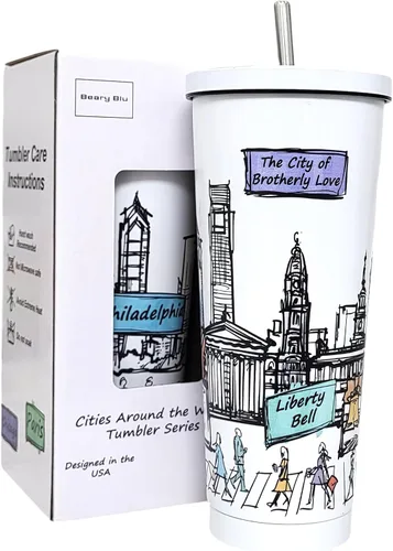 Miniatura 11 de Cities Around the World - Serie de vasos de 25 onzas – Diseñado en los Estados Unidos, vaso aislado al vacío con tapas y pajilla, taza de acero