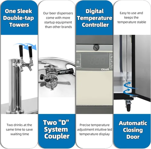 Miniatura 4 de Polarman Dispensador de cerveza Kegerator de 16.6 pies cúbicos con doble grifo para bares y restaurantes con 2 acopladores, bandeja de goteo de 33