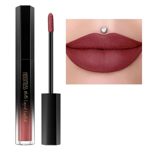Miniatura 27 de Lápiz labial rojo de larga duración, pintalabios líquido mate para mujeres sin transferencia, a prueba de manchas, suave y fácil de aplicar
