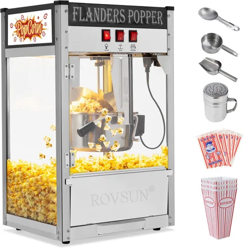 Máquina de palomitas de maíz ROVSUN con hervidor de 10 onzas que hace hasta 4 galones, máquina de palomitas de maíz comercial de mostrador con Negro