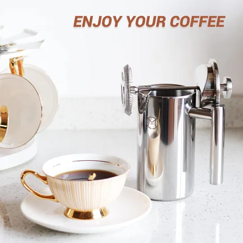 Miniatura 7 de Cafetera de Prensa Francesa – Porción Individual 1 Taza, Pequeña de Acero Inoxidable Térmico de Doble Pared, Prensa Francesa 350ML/12OZ