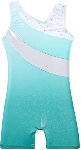Malla para gimnasia de una pieza, con listones de colores, sin mangas, para niñas