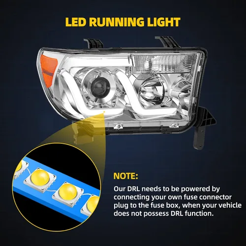 Miniatura 2 de DWVO Ensamble de faros Compatible con 2007-2013 Tundra / 2008 2009 2010 2011 2012 2013 2014 2015 2016 2017 Sequoia Carcasa de faro cromada Reflector