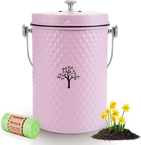 Miniatura 9 de AOSION Contenedor de compostaje para encimera de cocina, contenedor de compostaje interior inodoro con tapa y 50 bolsas de compost, contenedor