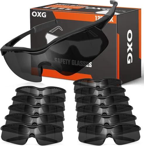 OXG Paquete de 12 lentes de seguridad, ANSI Z87.1, resistentes a los impactos, antiatascos, para hombres, mujeres y jóvenes Gris