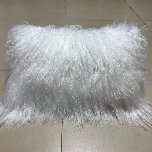 Funda de cojín de piel de cordero mongol 100% real (12 x 20 pulgadas, blanco)