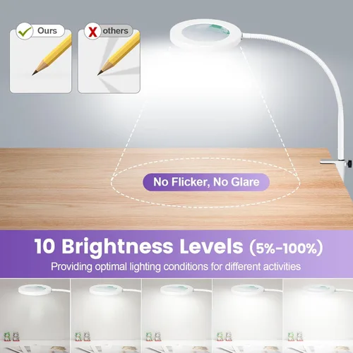 Miniatura 5 de Lupa de Aumento 12X con Luz y Soporte, Lámpara de Pie con Lupa LED Regulable Sin Escalones de 3 Colores, Lámpara Lupa Iluminada con Cuello de Ganso