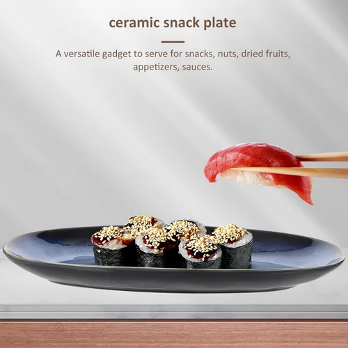 Miniatura 2 de Cabilock Platos de cerámica para sushi, platos de cerámica para sushi, estilo japonés, ovalados, platos de porcelana para servir charcutería