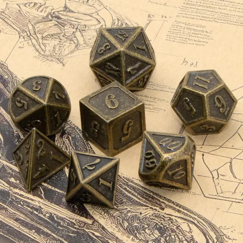 Miniatura 3 de Juego de dados de metal, dados poliédricos D&D para Dungeons and Dragons RPG DND, dados para juegos de rol, MTG, juegos de mesa, Shadowrun Bronce