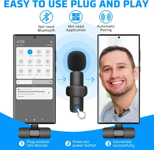 Miniatura 2 de Micrófono Lavalier inalámbrico dual para iPhone, iPad, perfecto para videoconferencias, grabación y transmisión en vivo