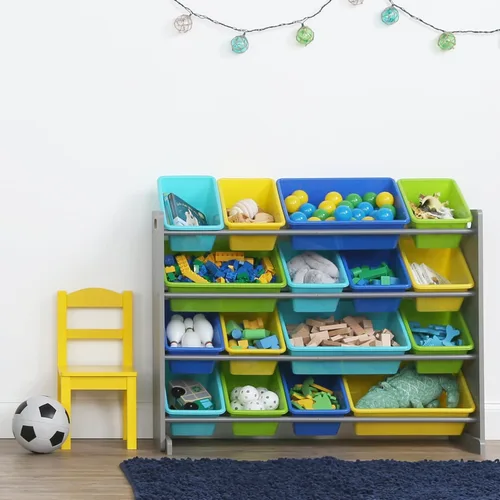 Miniatura 2 de Humble Crew - Organizador de almacenamiento de juguetes supergrande con 16 contenedores removibles, gris/azul/verde/amarillo – Almacenamiento grande
