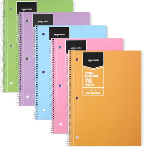 Miniatura 6 de Amazon Basics Cuaderno espiral con rayas universitarias, 70 hojas, 10.5 x 8 pulgadas, colores sólidos surtidos, paquete de 5 Varios colores lisos