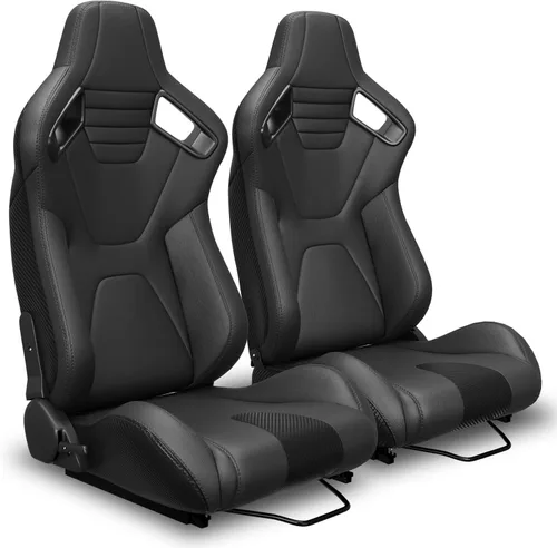 Miniatura 10 de 2 asientos universales ajustables de carreras con deslizadores dobles, asientos de cubo reclinables, 1 par de asientos deportivos para vehículos